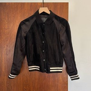 All Saints Black and White Varsity Suede Jacket Bomber